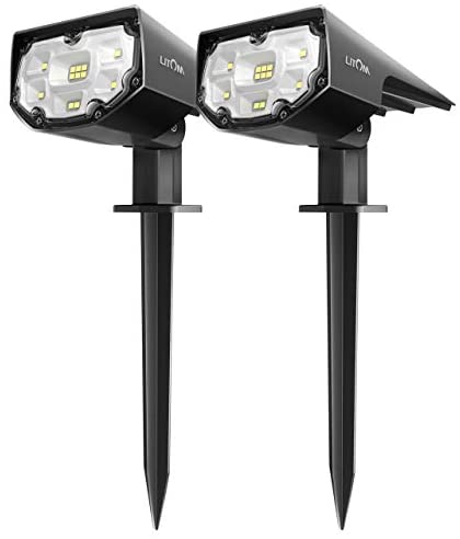LITOM 12 LEDs Solar Landscape Spotlights, IP67 Waterproof Solar Powered Wall Lights 2-in-1 Wireless Outdoor Solar Landscaping Light for Yard Garden Driveway Porch Walkway Pool Patio (Cold White)