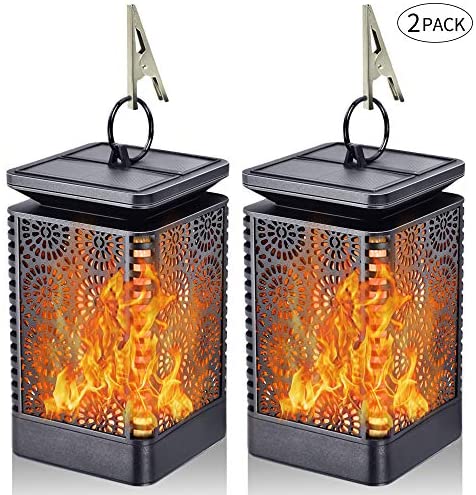 Solar Lantern Lights Dancing Flame Waterproof Outdoor Hanging Lantern Solar Powered Umbrella LED Night Lights Dusk to Dawn Auto On/Off Landscape Decorative for Garden Patio Deck Yard Path 2 Pack