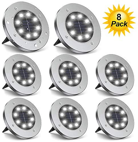 ZGWJ Solar Ground Lights,8 LED Disk Lights Upgraded Outdoor Garden Lights Landscape Lights for Lawn Pathway Yard Deck Patio Walkway,8 Pack White