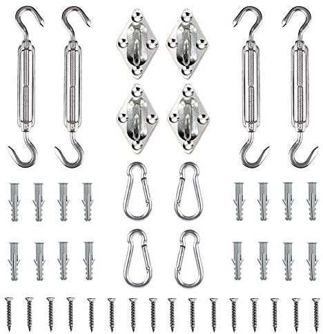 Sun Shade Sail Hardware Kit, Tiberham Heavy Duty Anti-Rust Rectangle/Square Shade Sail Installation for Patio Lawn and Garden (44 Pcs)