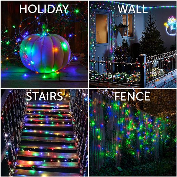 Set of 2 Solar Powered 100-LED String Lights, Outdoor Multicolor Copper Wire Fairy Lights, Waterproof Garden Decoration Christmas Lights