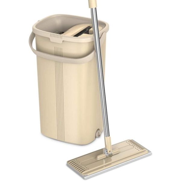 TETHYS Flat Floor Mop and Bucket Set for Professional Home Floor Cleaning System with Aluminum Handle/2-Washable Microfiber Pads Perfect Home + Kitchen Cleaner for Hardwood, Laminate, Tiles, Vinyl