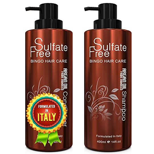 Moroccan Argan Oil Sulfate Free Shampoo and Conditioner Set – Best for Damaged, Dry, Curly or Frizzy Hair